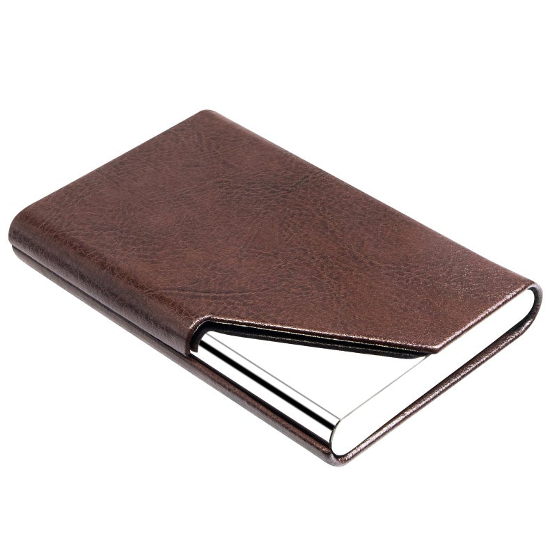 Padike Business Card Holder, Upgraded Leather Business Card Case Pocket Card Holders for Men or Women, Metal Slim Name Card Holder RFID Blocking Business Card Carrier with Magnetic Closure (Z-Coffee) - Image 1